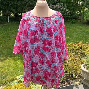 J Jason Wu pink floral top with embellished neckline size 2X